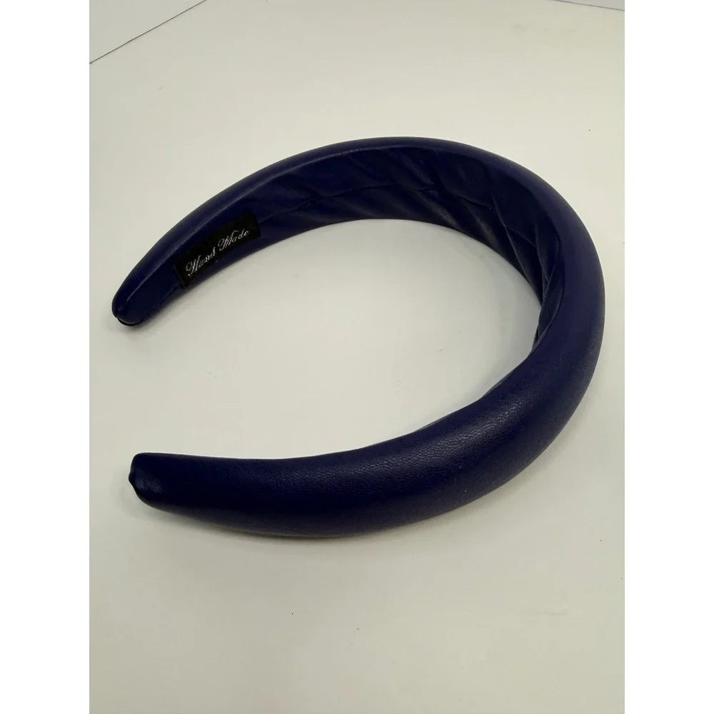 Handmade Navy Blue Faux Leather Padded Headband Wide Chunky Preppy Boho‎ NWOT